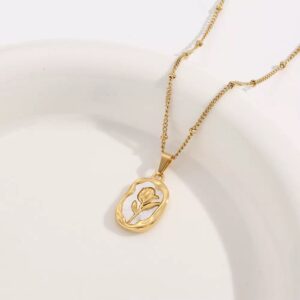 Vintage-Inspired Rose Inlay Pendant Necklace