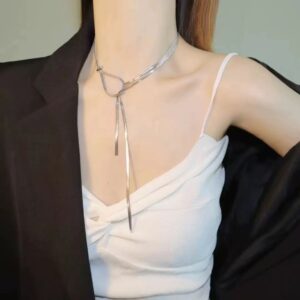 Elegant Silver Tassel Drop Necklace